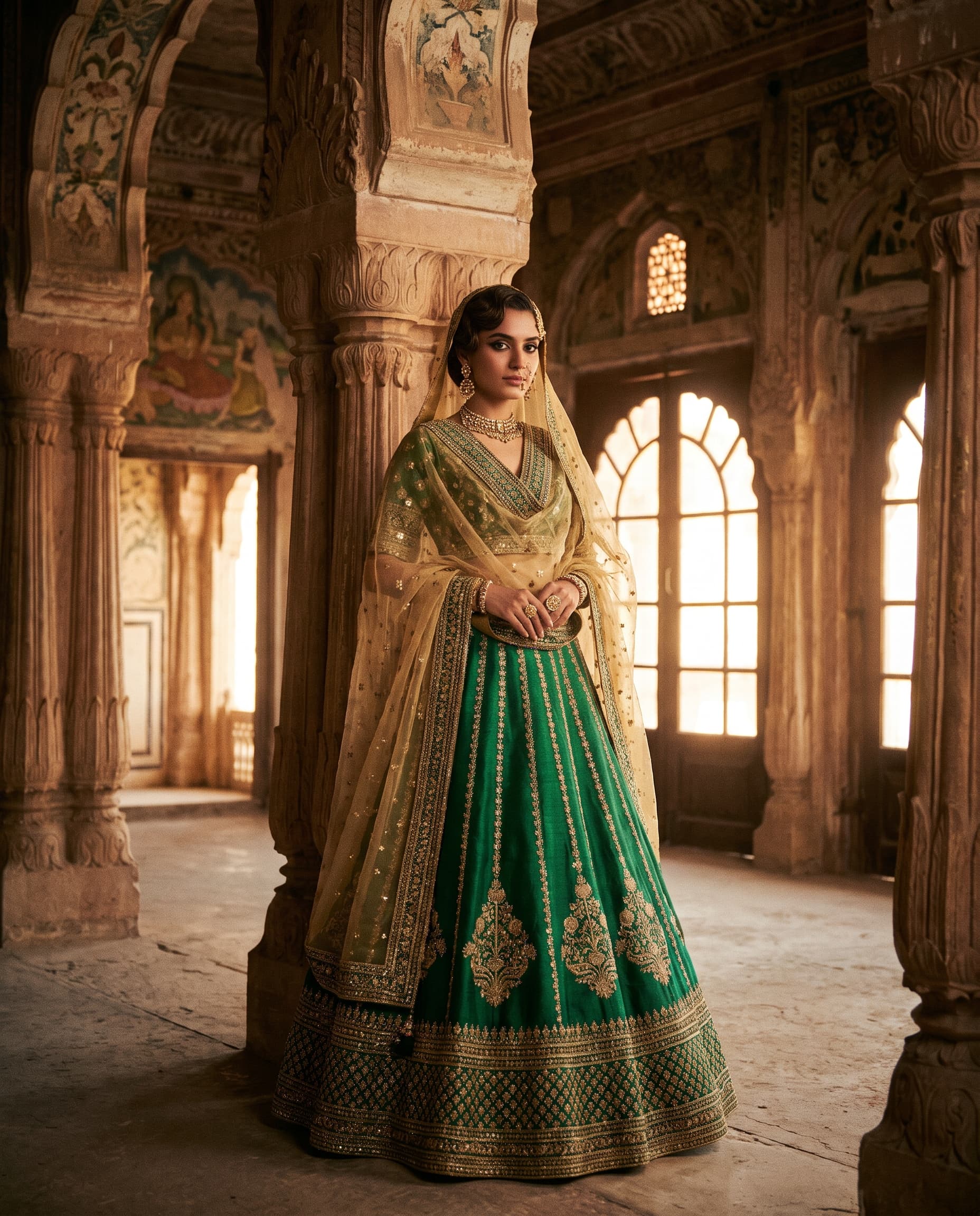 Emerald Raw-Silk Lehenga Set