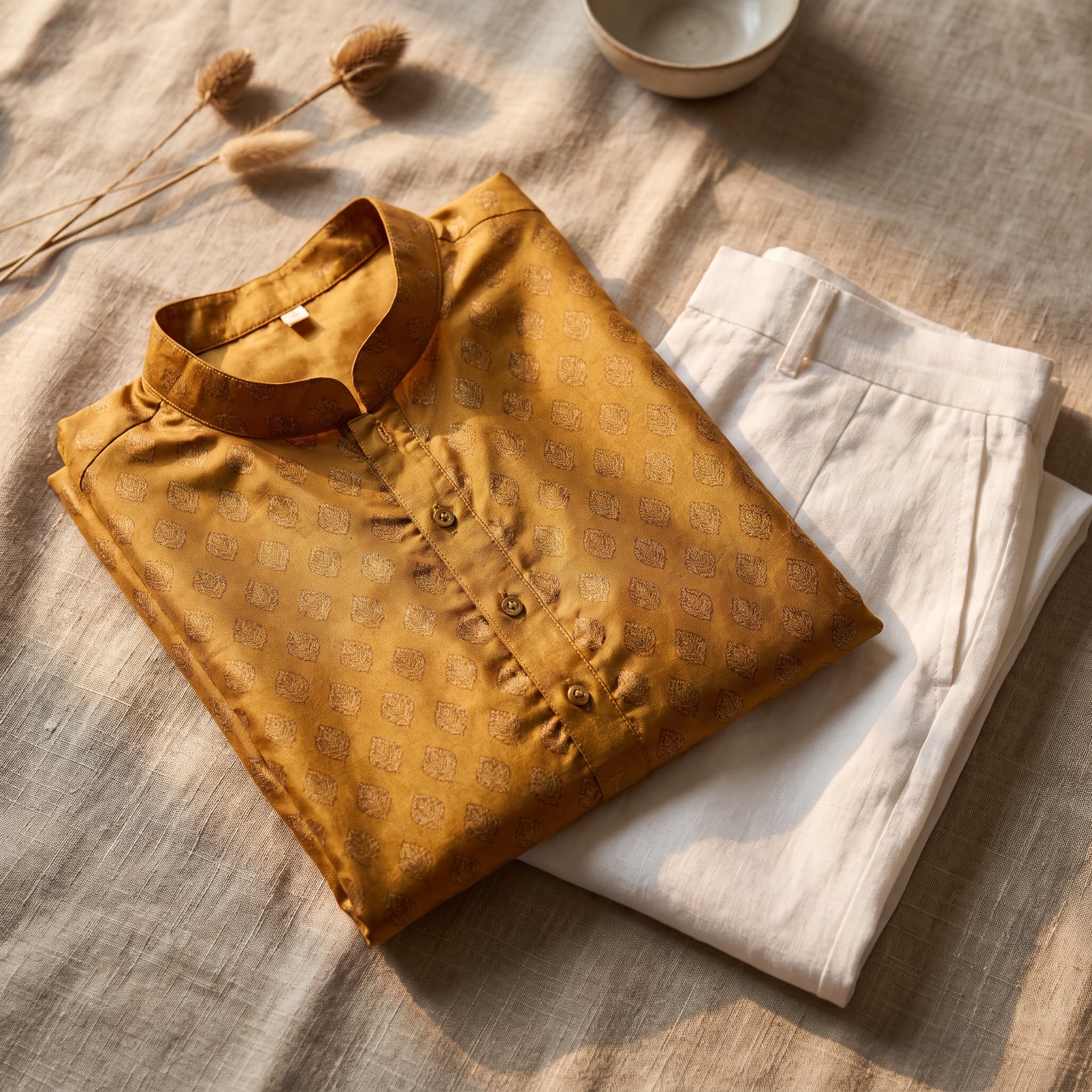 Gold Silk Kurta Set