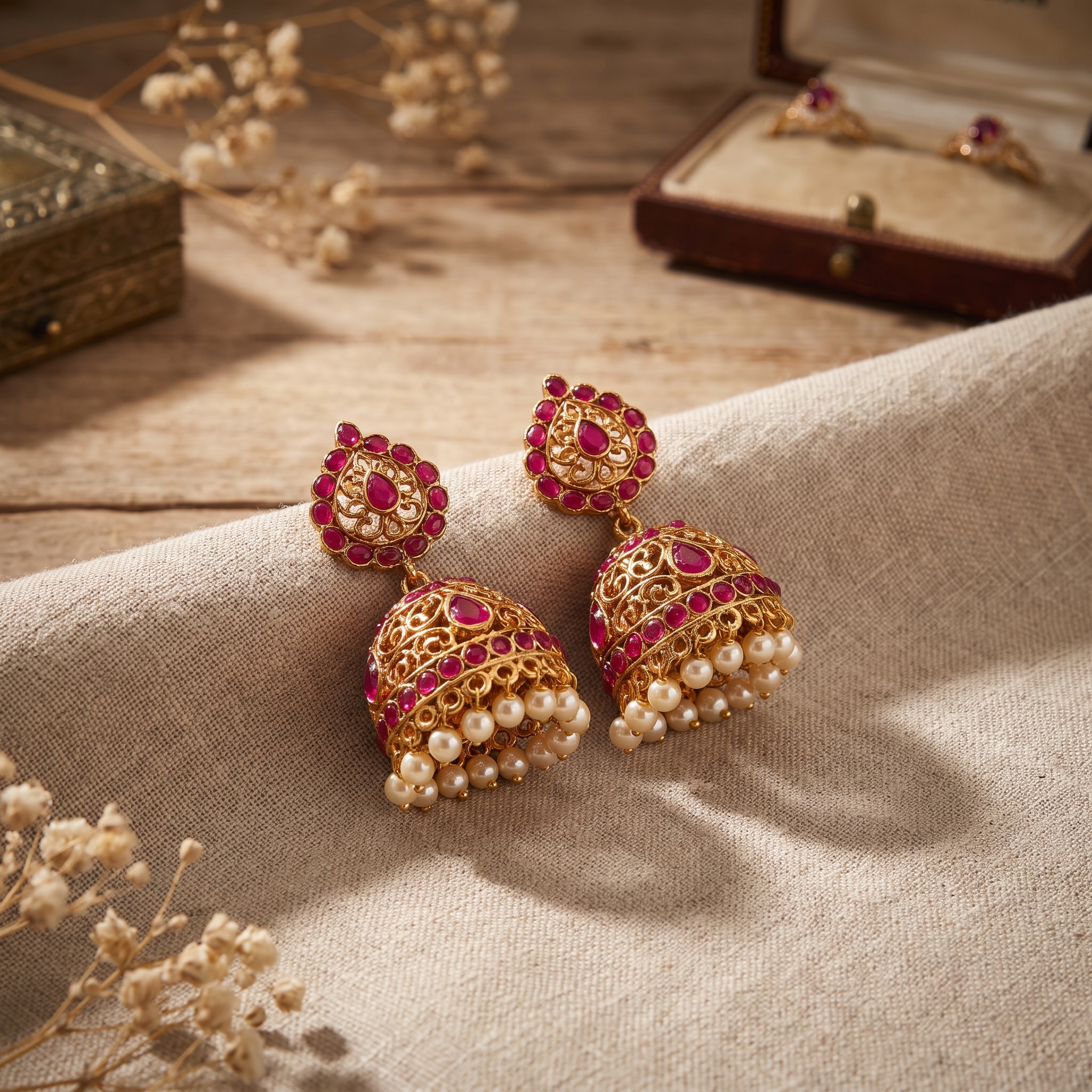 Temple Ruby Jhumkas